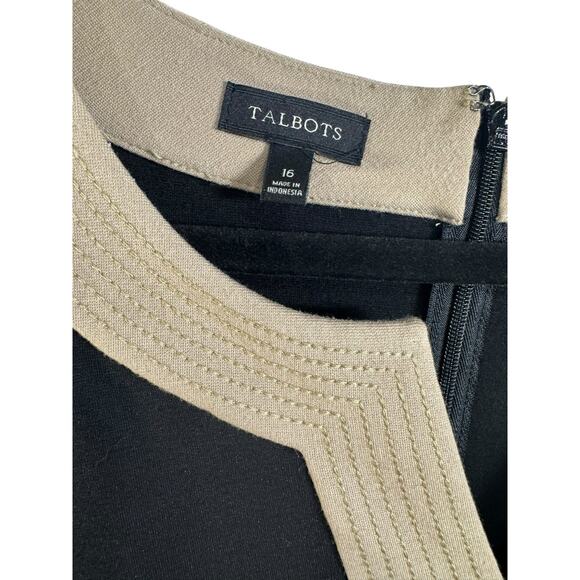 Talbots Plus 16 Ponte Knit Dress Black Tan Classy Office Church Stretch Work - Picture 2 of 8